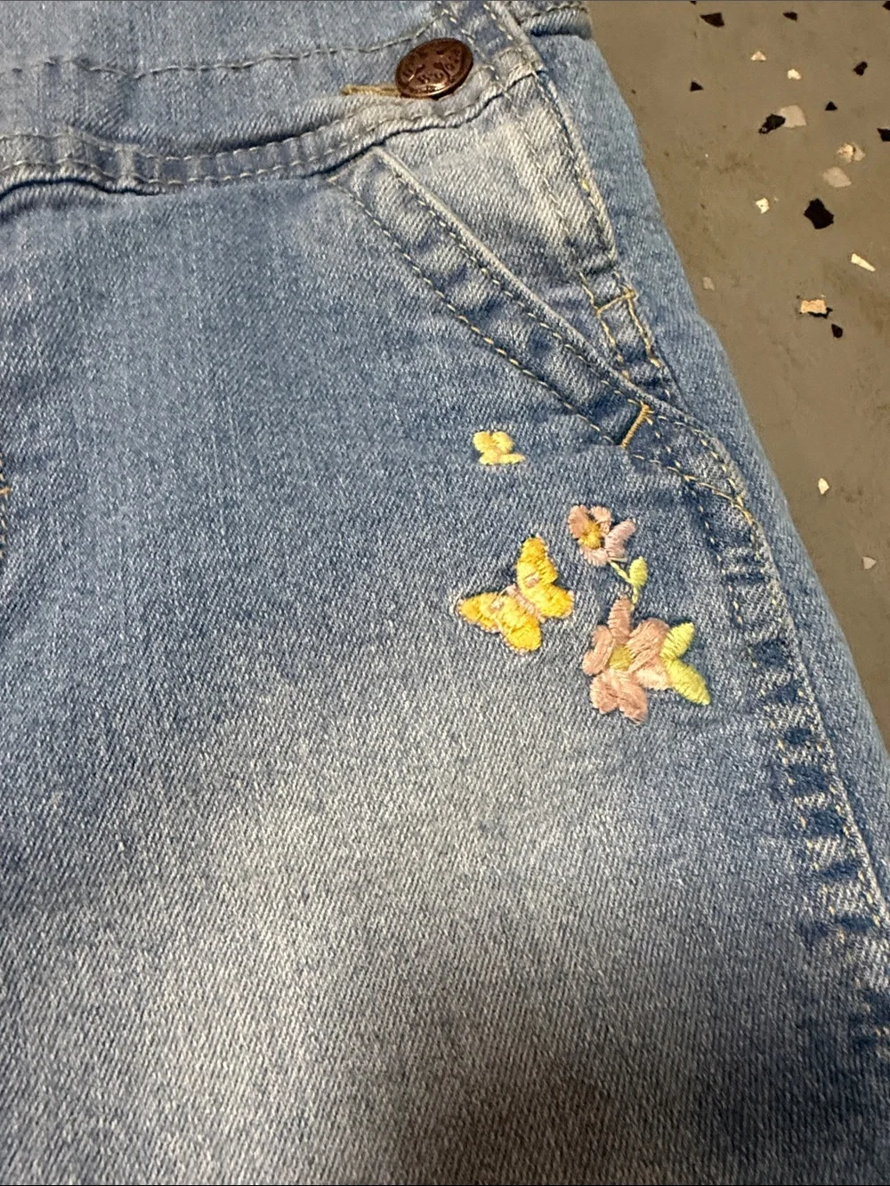 OshKosh B'gosh Light Blue Denim Girls' Embroidered Overall Shorts